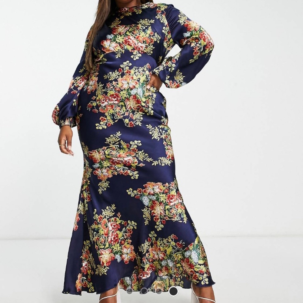 ASOS DESIGN CURVE NAVY FLORAL High neck maxi dress SZ 20 Perfect Wedding Dress